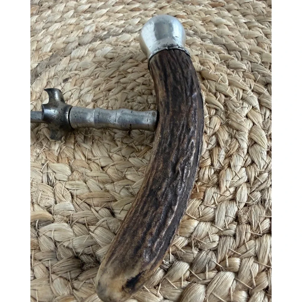 Antique sterling silver and stag horn antler corkscrew‎